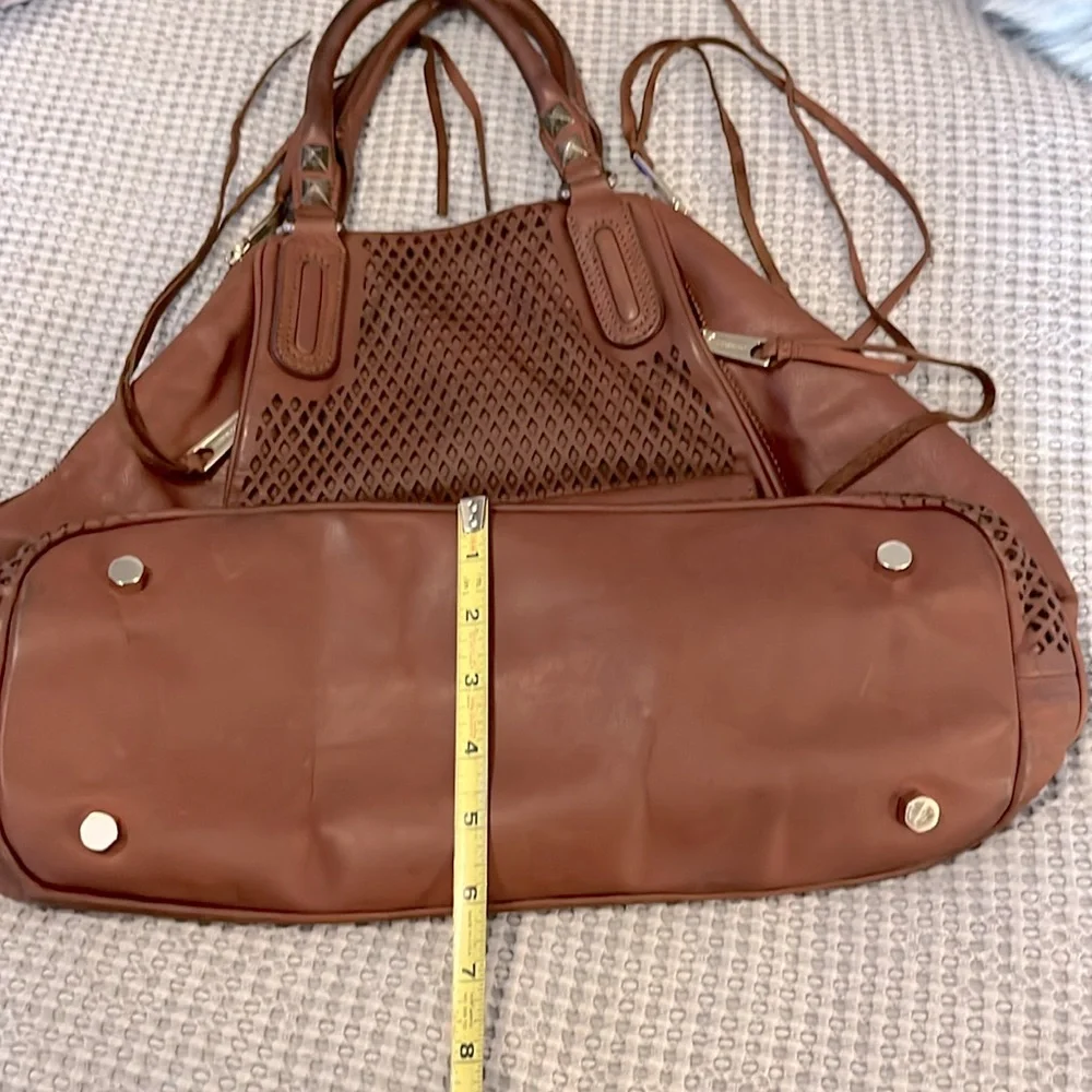 Rebecca Minkoff Cognac Tan Brown Leather Satchel Laptop Carry On Tote Bag Purse